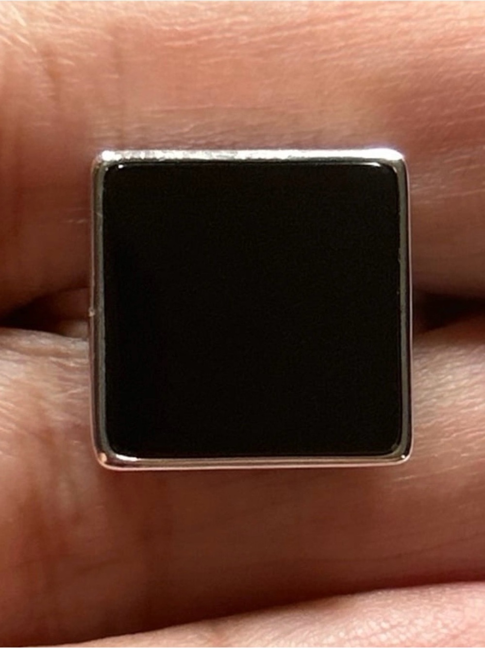 S925 Silver Black Obsidian Crystal Square Divination Scrying Mirror Ring Size 8